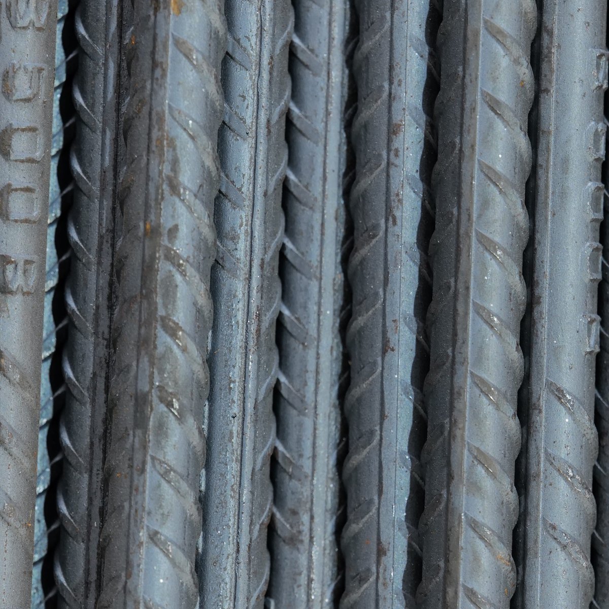 Close-up of the ribs along high tensile Y bar reinforcing steel