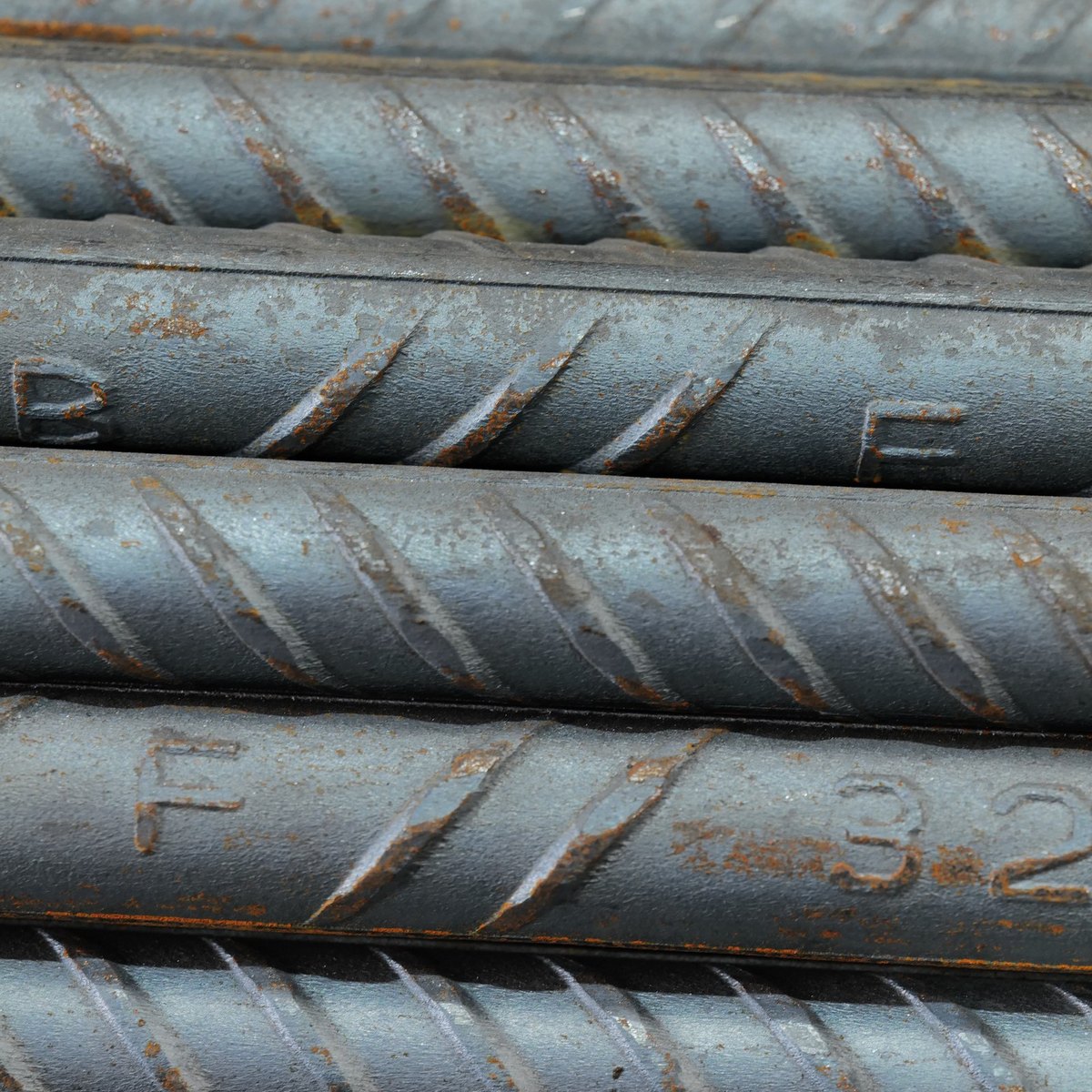 Close-up of a rolling mark on a reinforcing steel bar