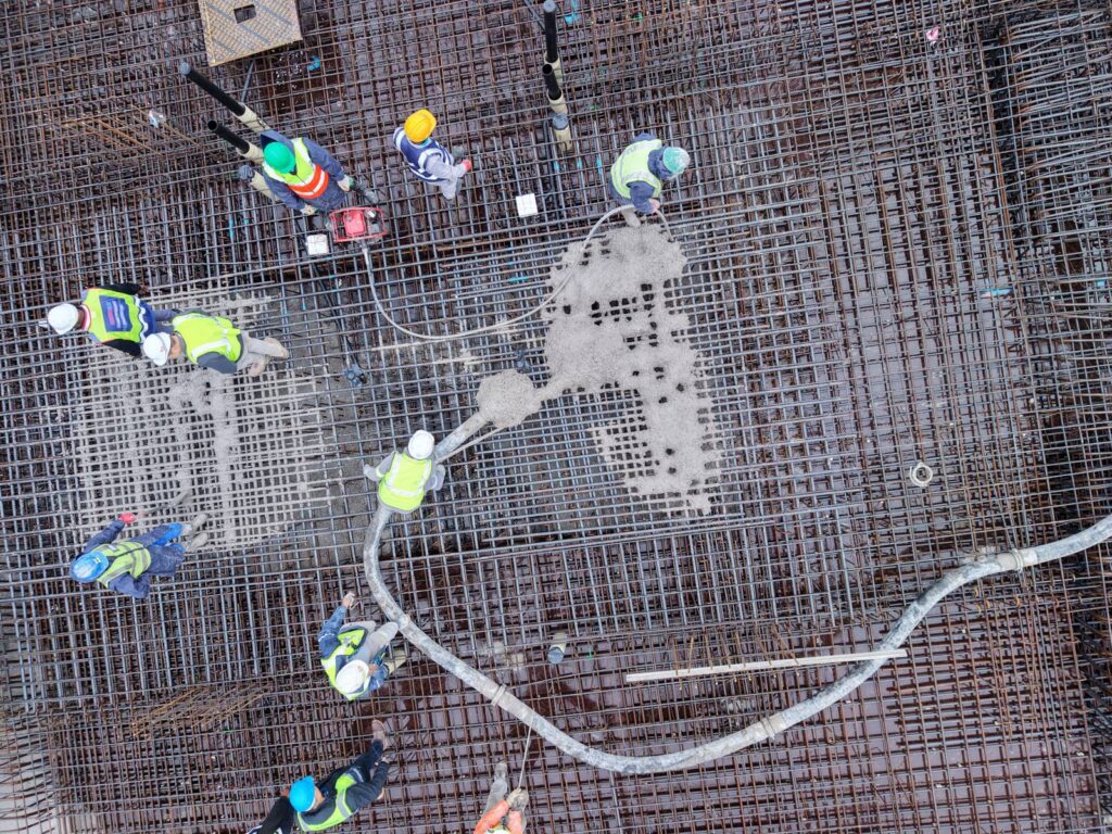 The Granger Building, Cape Town 26 Overhead drone view of concrete being placed over the reinforcement at The Granger Building