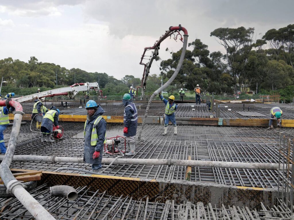 The Granger Building, Cape Town 28 Wide view of the concrete pour underway in wet weather at The Granger Building