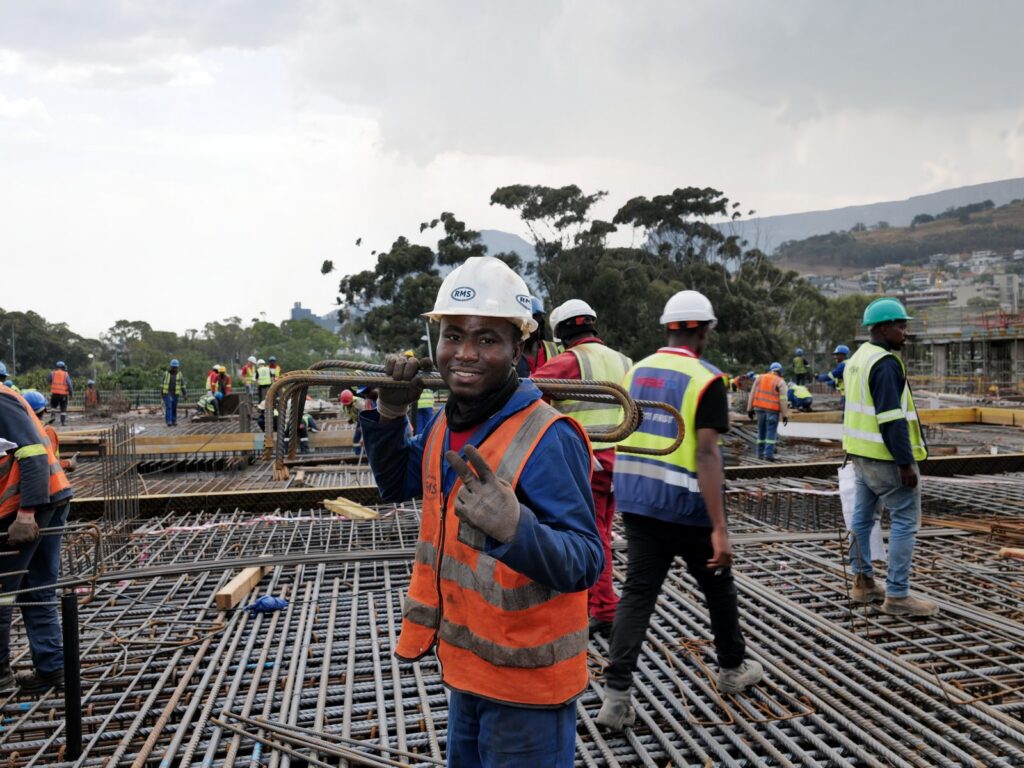 The Granger Building, Cape Town 24 RMS steel fixer on The Granger Building slab during reinforcement fixing