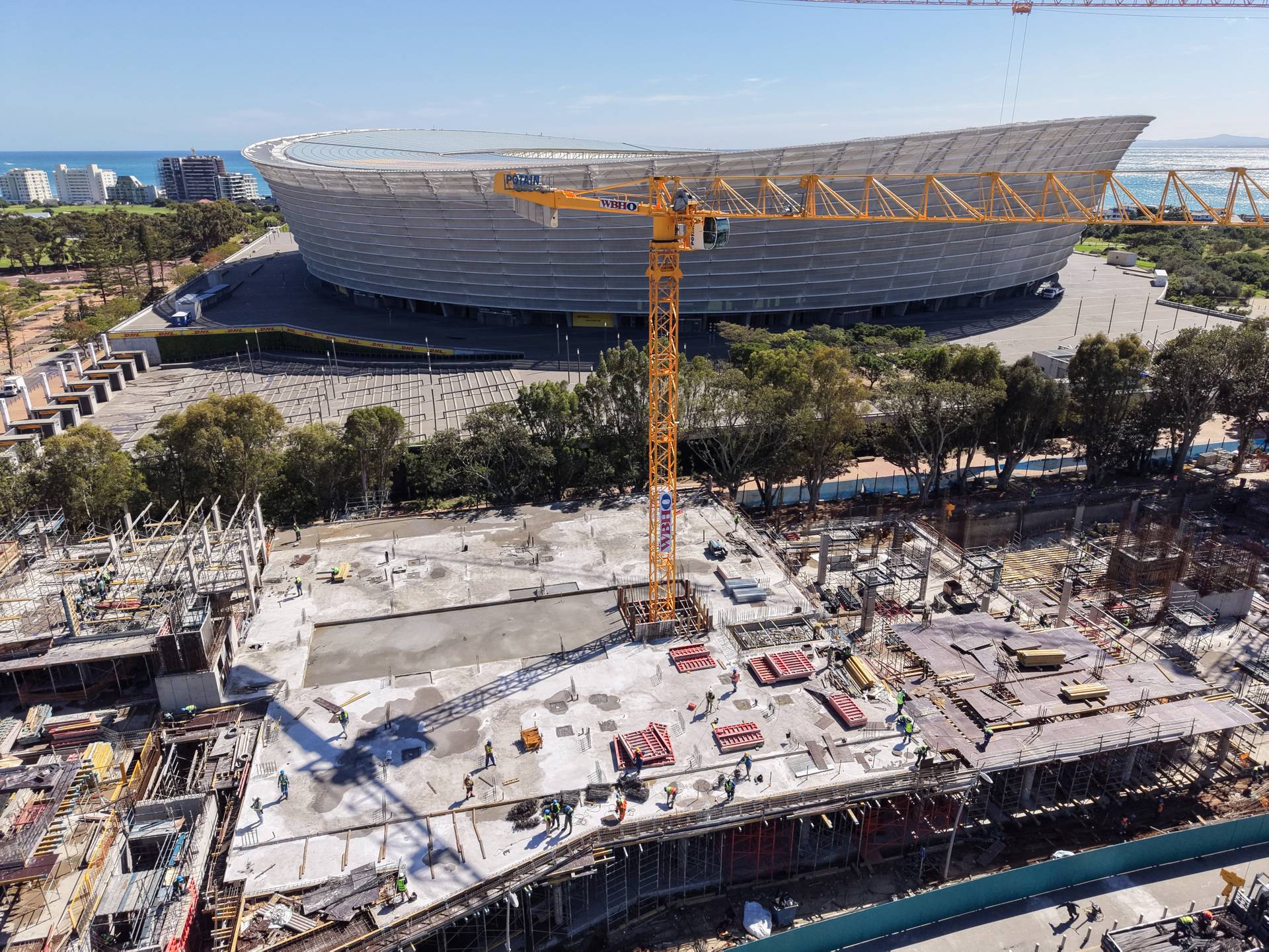 The Granger Building, Cape Town 1 Aerial view of The Granger Building construction site next to the stadium in Green Point, Cape Town
