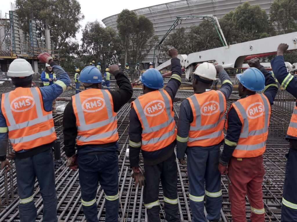 The Granger Building, Cape Town 9 RMS steel fixing team raising their fists on the slab
