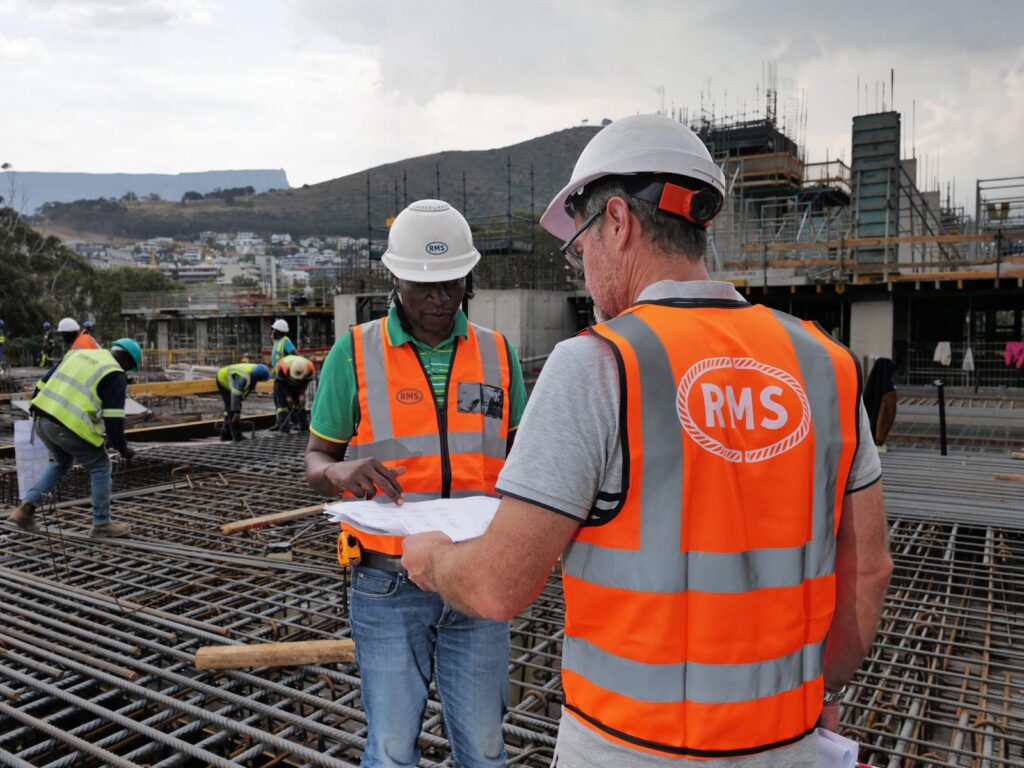 The Granger Building, Cape Town 13 RMS team members reviewing the drawings on The Granger Building slab reinforcement